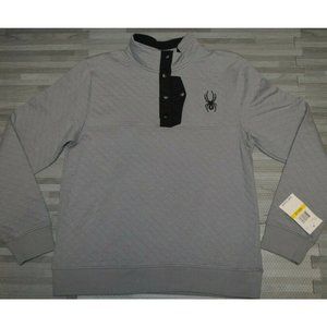 Spyder Quilted Fleece Pullover Men's M 1/4 Button Steel Grey Jacket 71D64052-02